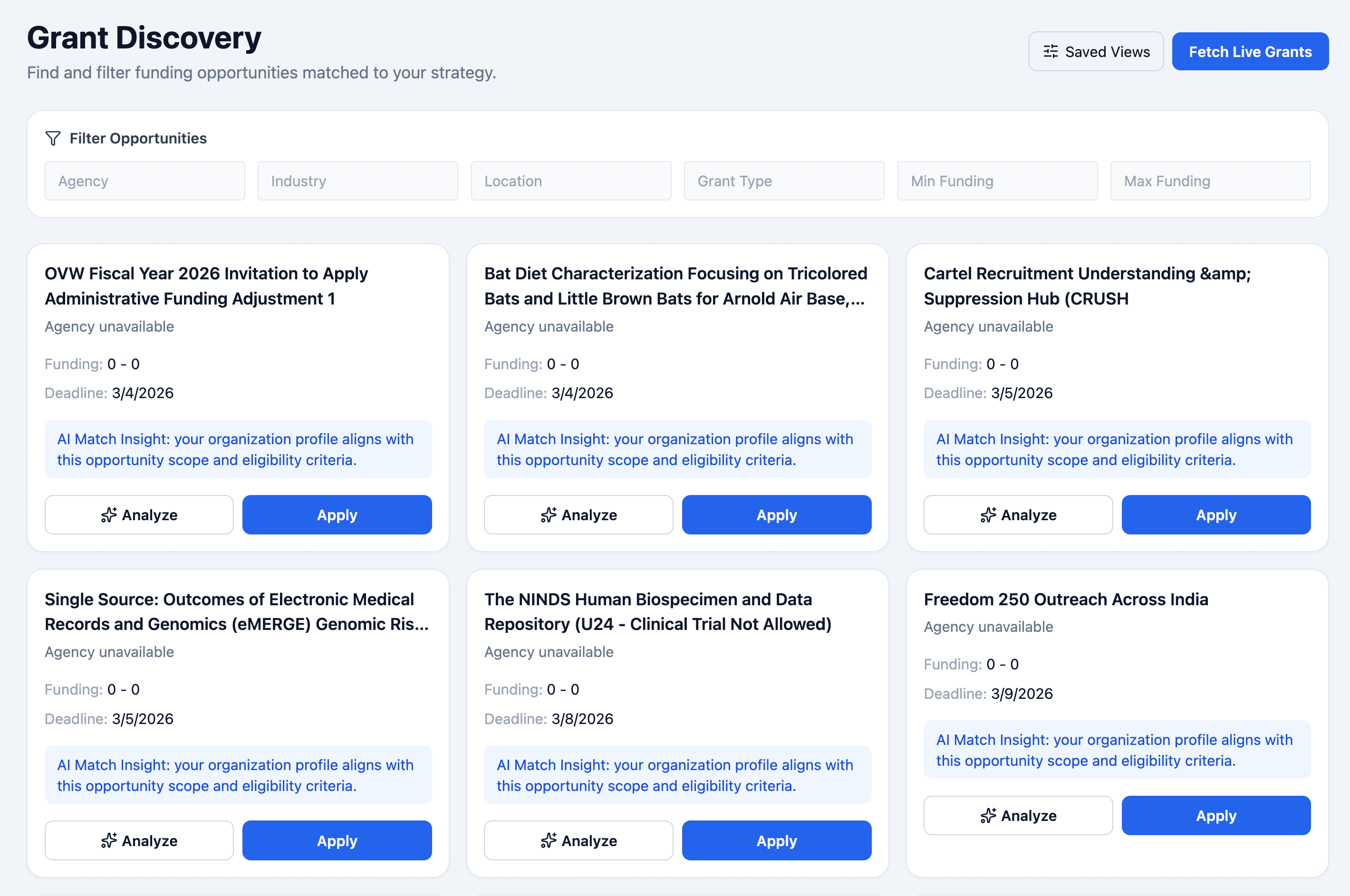 Grant Discovery page